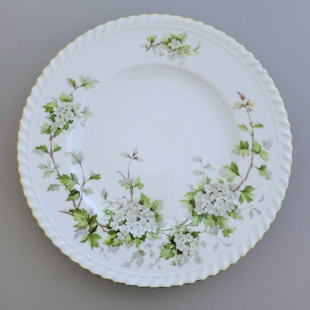 Vintage Franconia Hawthorn Dinner Plate, White Flowers & Leaves, Gadroon Border,